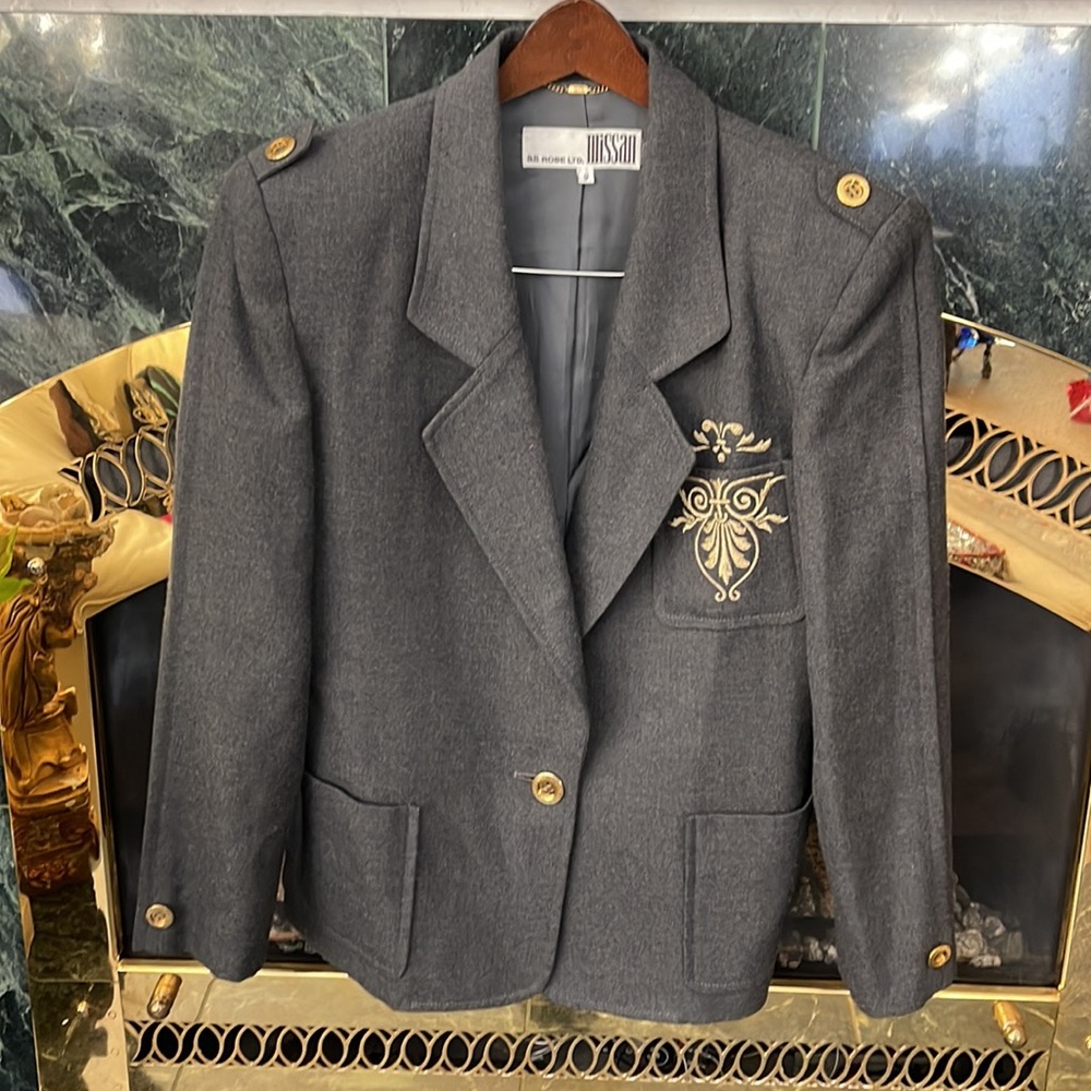 Gorgeous Missan designer wool blend vintage grey and gold suit US sz6? Japan sz9
